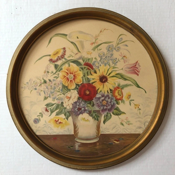 Vtg Round Frame  Floral Wall Decor - Picture 2 of 8